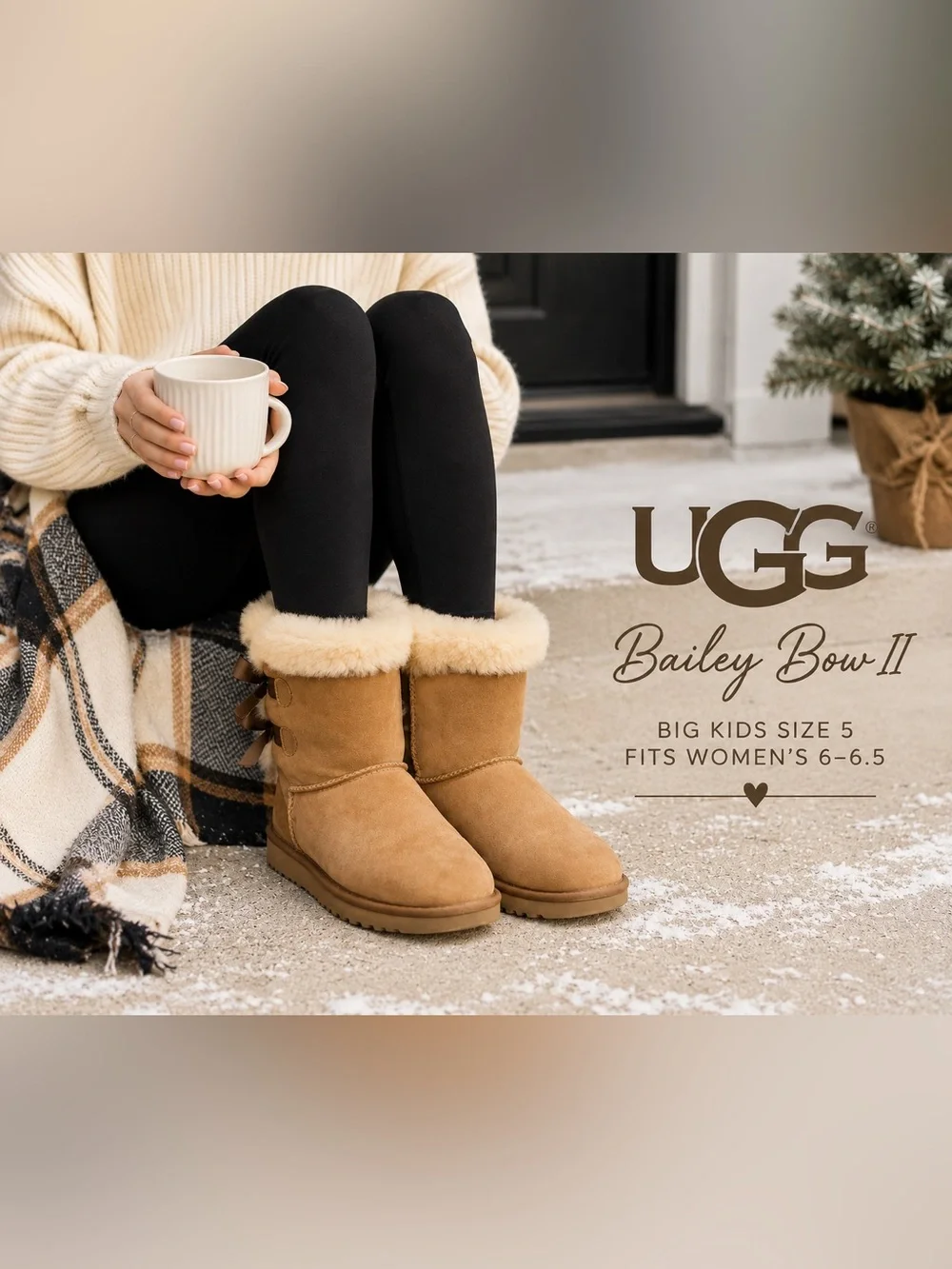 UGG Bailey Bow II Chestnut Boots Big Kids 5 Fits Women’s 6-6.5 1017394K